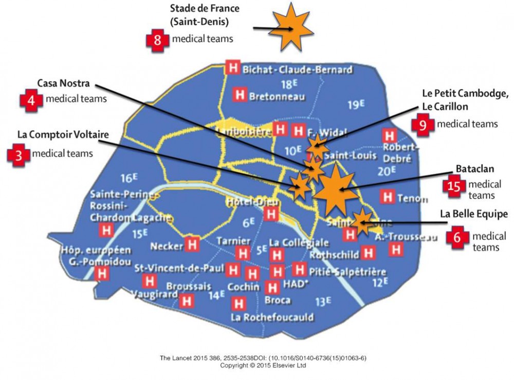 Mappa dei soccorsi agli attacchi terroristici di Parigi 