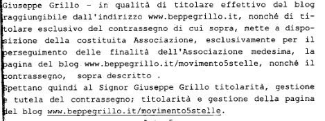 Il documento dove Grillo si dichiara titolare del suo blog