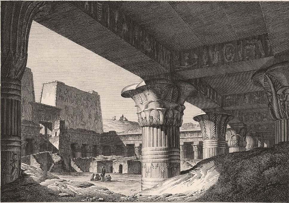 Il tempio di Apollinopolis riempito di sabbia, da Vivant Denon, "Viaggio nell'alto e nel basso Egitto", Parigi 1802. 
