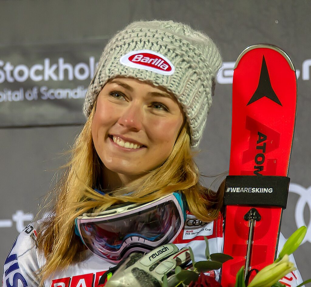Mikaela Shiffrin al termine di una gara di Coppa del Mondo a Stoccolma nel 2019