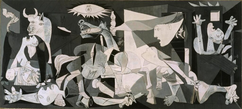Guernica, il capolavoro di Pablo Picasso dedicato al massacro. Simbolo di una lotto contro le guerre: una lotta persa, se pensiamo alla storia di Gaza, Buca e Srebrenica