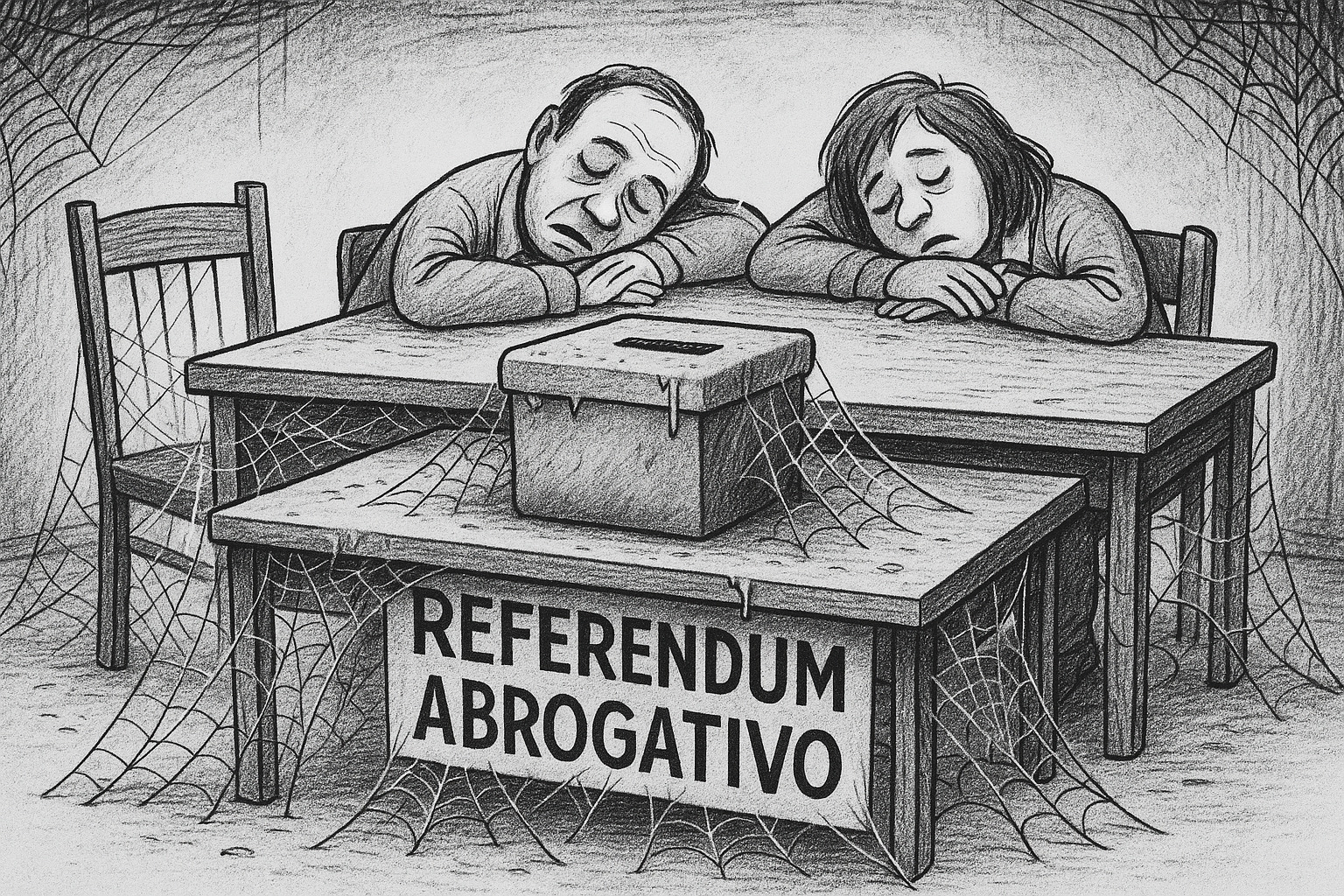 Si avvicinano il referendum del prossimo giugno: un segno della democrazia dormiente ritratta da Samuele Bersani nello scrutatore non votante