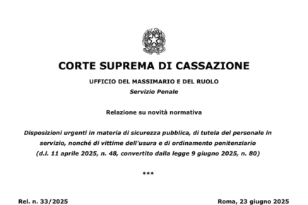 Il frontespizio del parere del Massimario della Cassazione dedicato al decreto sicurezza