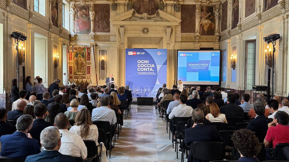 Un’immagine del convegno “Ogni goccia conta”, promosso da MM spa, con il Comune di Milano e il Gruppo Cap