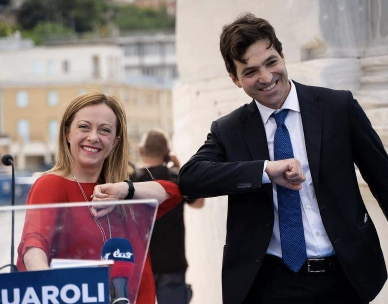Francesco Acquaroli e Giorgia Meloni, in una foto della campagna elettorale per il voto del 2020. Anche quella volta il risultato fu favorevole al centrodestra