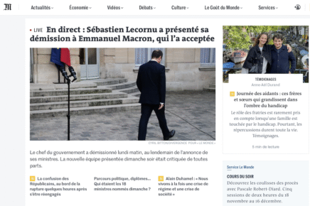 Francia, Lecornu si dimette