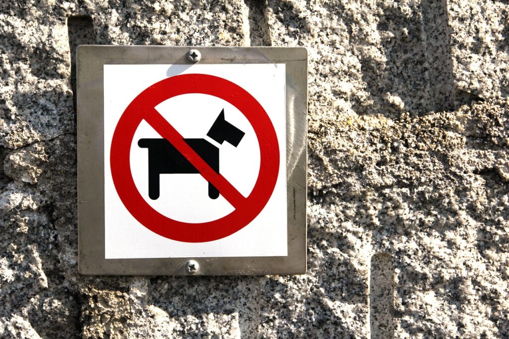 cartello di divieto di accesso ai cani