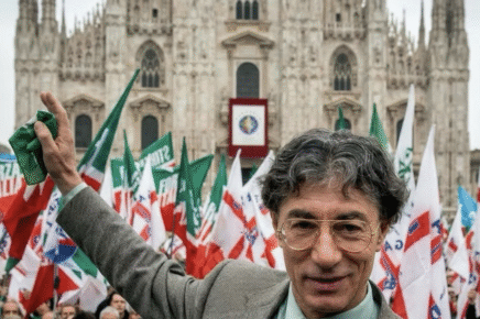 Umberto Bossi in Piazza Duomo a Milano nel 1994