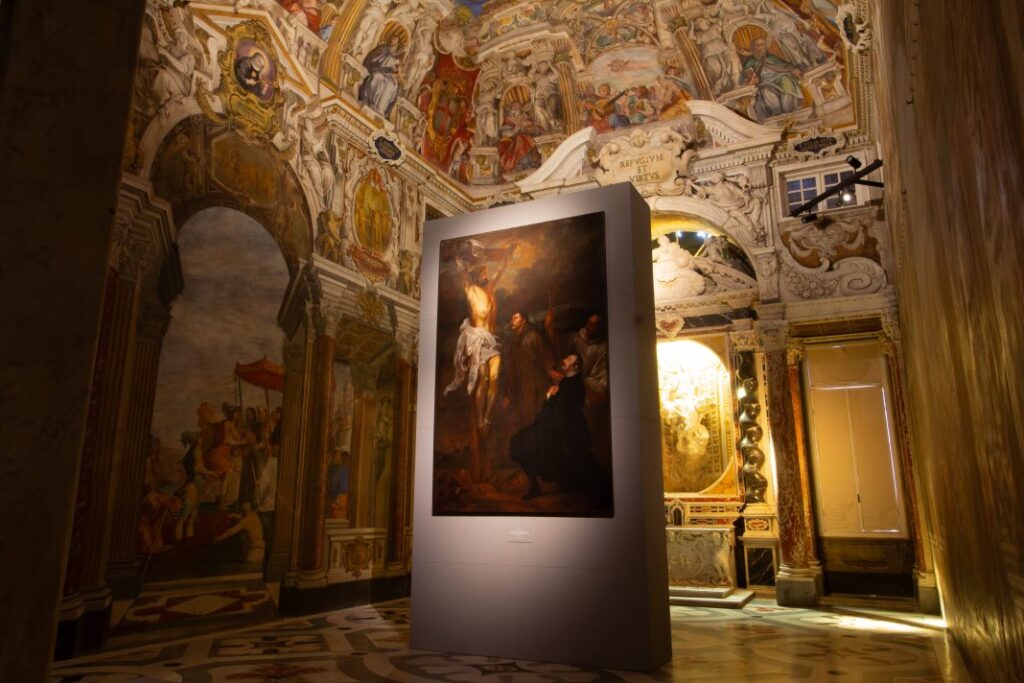 Antoon Van Dyck, "Francesco Onero in adorazione del Crocifisso", Rapallo, Chiesa Parrocchiale di San Michele di Pagana, 1627. Allestimento nella Cappella del Doge di Palazzo Ducale, Genova.