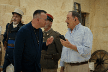 Massimo Lopez e Gigi D'alessio durante le riprese per il lancio della nuova stagione del calcio italiano su TIMVISION