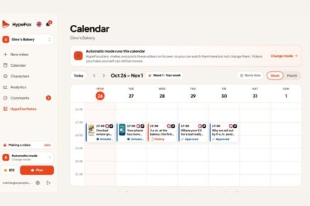 Il calendario della settimana nell'app HypeFox, con dati di esempio